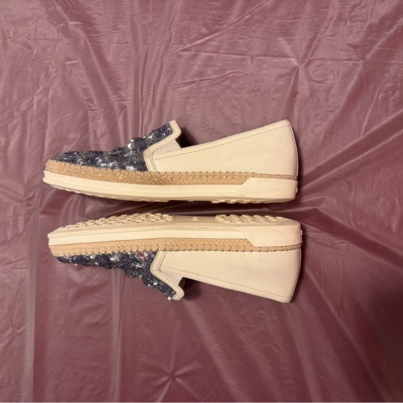 Tod's Cream Leather Silver Sequin Embellished Espadrille Loafers Size 37/7 - Picture 10 of 15